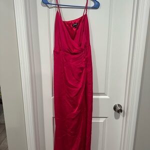 Express Pink Ruched Slit Maxi Dress